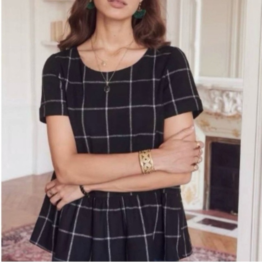 Sézane Naya Blouse in Black Windowpane